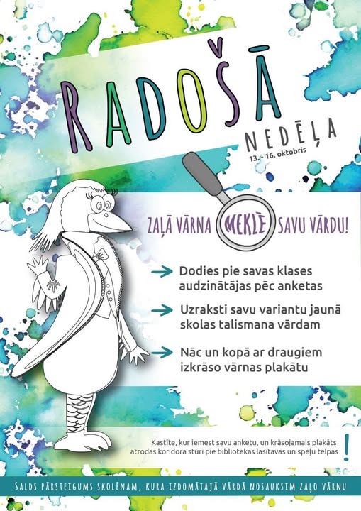 Kāds vārds piestāvētu mūsu skolas talismanam – zaļajai vārnai?